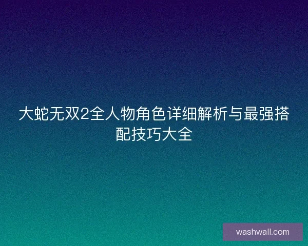 大蛇无双2全人物角色详细解析与最强搭配技巧大全
